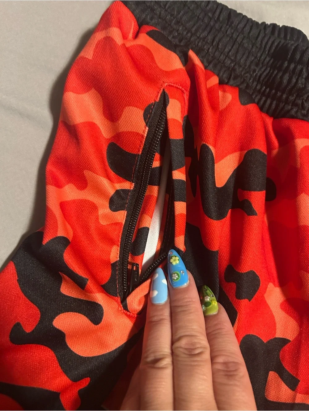 A3 apparels Red Camo Swim Trunks with Black Waistband-size m
